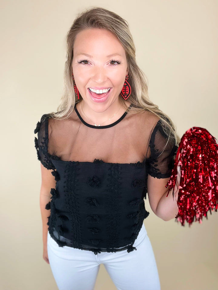 Pretty in Pom Black Top