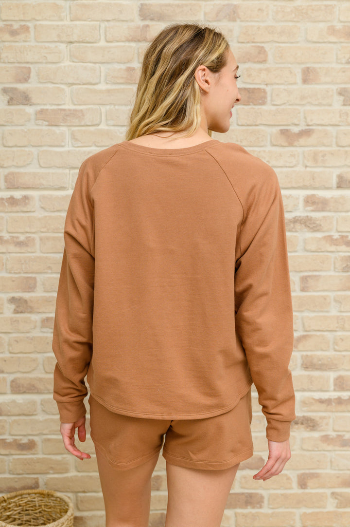 Long Sleeve Sweatshirt Top & Shorts Set In Camel